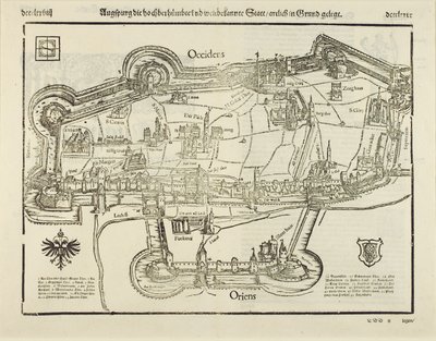 アウグスブルクの計画、「Cosmographia」、1544年（紙の木版画） 作： Sebastian Munster